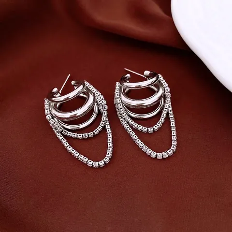 Meerlaagse C-Hoop Kwastje Ketting Oorbellen Met 925 Sterling Zilveren Oorbel Post Koper Zirkoon Elegant Mode Vrouwen
