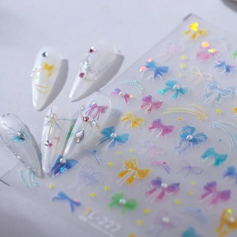 3D Embossed Bowknot Nail Art Stickers Colorful Laser Holographic Adhesive Decals Manicure Decoration Cute DIY Ornaments