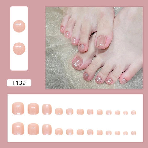 Glossy Light Pink Press On Toenails Solid Color ABS Plastic Sweet Ins Style For Women Removable Wearable