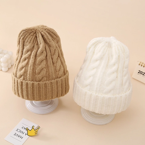 Gorro Beanie De Punto De Cable Grueso De Acrílico Para Niños Y Adultos Invierno Cálido A Prueba De Viento Con Dobladillo Color Sólido