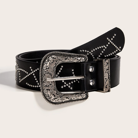 Cintura In Pelle PU Cowboy Western Con Fibbia In Lega Intagliata E Borchie In Metallo Punk Hip Hop Per Uomo E Donna