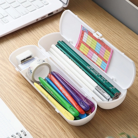 Cylinder Plastic Pencil Case Double Layer Partition Storage Erasable Whiteboard Matte Stationery Box For Students School Office
