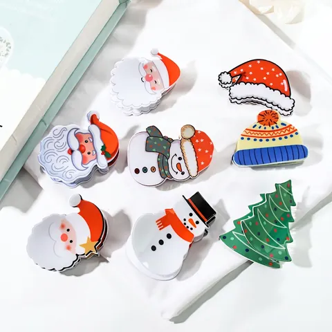 Pinze Per Capelli Di Natale Babbo Natale Pupazzo Di Neve Albero Acrilico Acetato Accessori Festivi Per Donne Ragazze