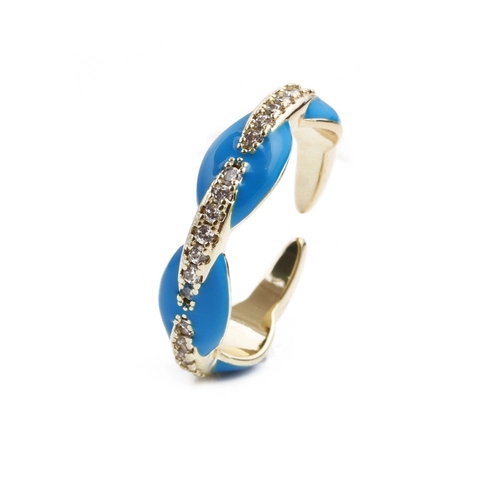 Bague Ouverte Ajustable Cuivre Émail Coloré Micro Pavé Zircon Blanc Simple Mode Créative Bijoux De Doigt Pour Femmes