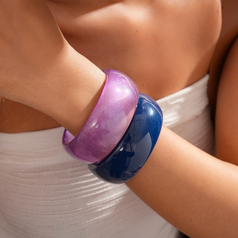Vintage Resin Dicke Armreif Armband Geometrisch Bunt Acryl Marmor Glitzer Y2K Stil Schmuck Für Frauen Accessoires