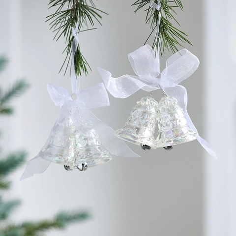 Ornements Suspendus De Noël En Acrylique Irisé Pendants D'arbre Transparents Colorés Décor De Fête Cloches Papillon