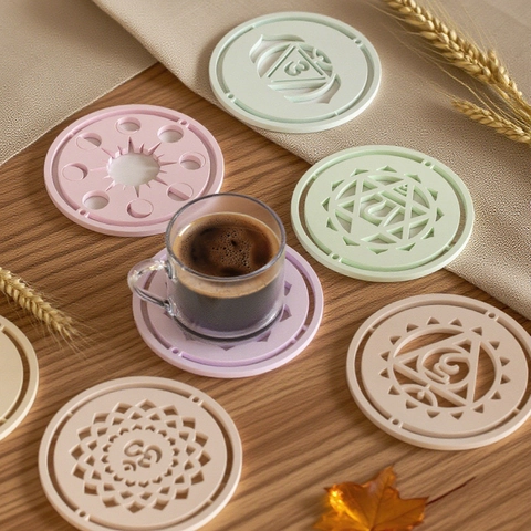 Mandala Chakra Geometric Hollow Round Silicone Coaster Mold For DIY Resin Casting Plaster Mat Craft Making Tools