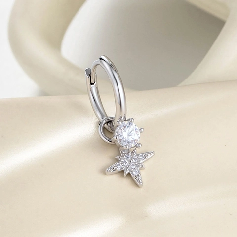 Orecchini A Cerchio Con Stella Eleganti Con Zircone Tondo E Ciondolo Stella Polare Rame Colore Argento Gioielli Piercing Per Donna