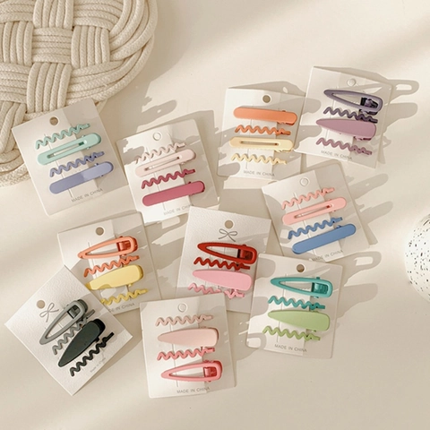 Pinzas Para El Cabello De Metal Mate Coloridas Macaron Onda Gota De Agua Pico De Pato Clips Laterales Accesorios Para Niñas