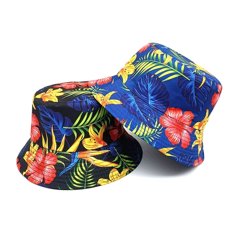 Tropische Bloemenprint Omkeerbare Vissershoed Polyester Zonbescherming Buiten Strand Zomer Reizen Retro Unisex