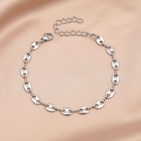 Bracciale Collana In Acciaio Inossidabile Maglia Mariner Naso Di Maiale Donna Moda Lucidato Chicco Di Caffè Gioielli Minimalisti