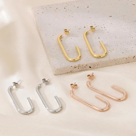 Pendientes De Aro Minimalistas En Forma De U Para Mujer Acero Inoxidable 316L Pendientes Geométricos J-Hoop Moda