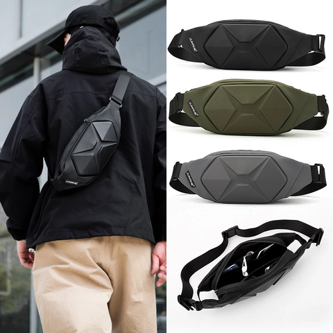 Bolso De Pecho Hombre Carcasa Rígida Geométrica Impermeable Bandolera Streetwear Táctico Funcional Exterior