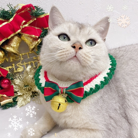Collare Natalizio Per Animali Domestici Sciarpa Lavorata A Maglia A Mano Con Campanello Dorato E Fiocco Regolabile Per Feste