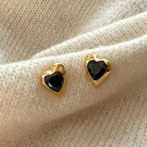 Heart Stud Earrings With 925 Sterling Silver Earring Post Black Zircon Irregular Lava Texture Minimalist Jewelry For Women
