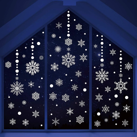 Pegatinas De Ventana De Copo De Nieve De Navidad PVC Calcomanías Estáticas Para Puerta De Vidrio Decoración De Fiesta Blanco