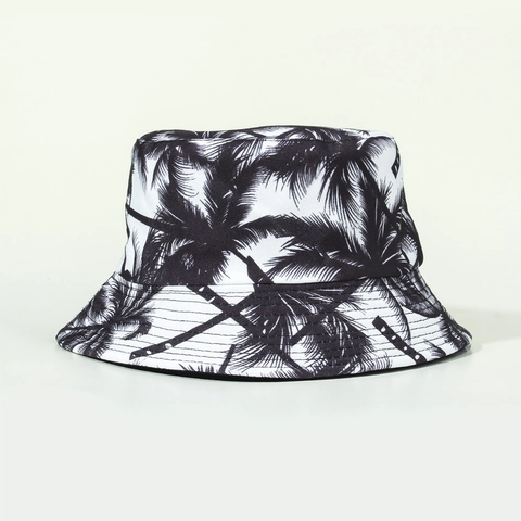 Sombrero De Pescador Reversible Lona De Algodón Estampado Palmeras Estilo Harajuku Protección Solar Vacaciones