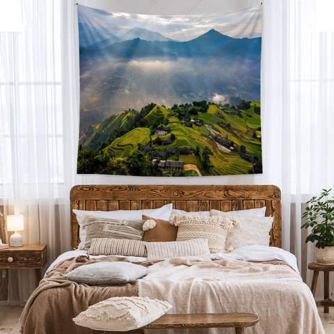 Arazzo Da Parete Poliestere Natura Paesaggio Montagna Terrazzamenti Villaggio Decorazione Appesa Camera Da Letto Soggiorno Boho