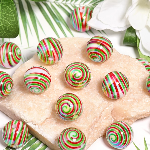 Perline In Acrilico Natale Spirale Striscia Caramella Rotondo Sciolto Per DIY Creazione Di Gioielli Penna Di Perline Accessori Per Catena Del Telefono