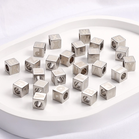 Perles Lettres Carrées En Acier Inoxydable Cube Alphabet Entretoise Pour Création Bijoux DIY Bracelet Collier Rétro