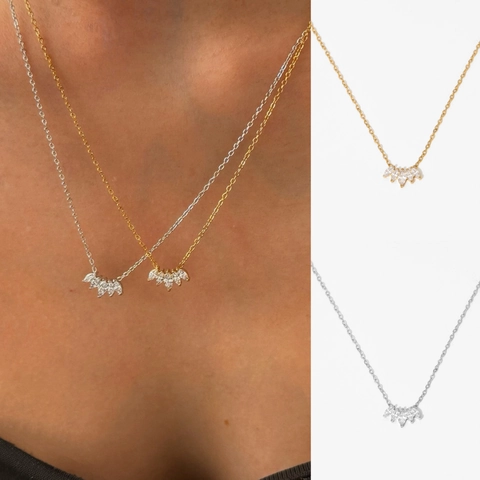 Pendant Necklace Stainless Steel Marquise Zircon Fan Leaf Shape Elegant Light Luxury For Women