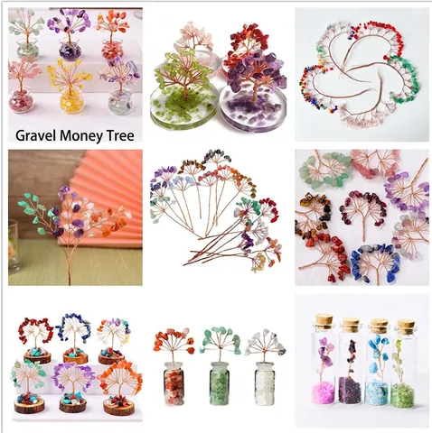 Handmade Natural Crystal Gravel Money Tree Branch Copper Wire Wrapped For Home Office Wealth Decor Spiritual Craft