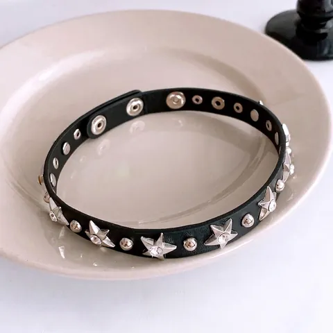 Punk Star Niet Choker Halskette Kunstleder Legierung Strass Verstellbar Gothic Cool Style Halsschmuck Für Frauen Mädchen