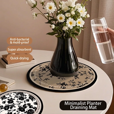 Runde Absorbierende Vasenmatte Französisch Vintage Floral PVC Schnell Trocknend Rutschfest Blumentopf Pad Schreibtisch Deko
