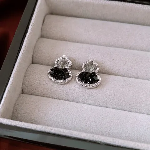 Hulu Ohrstecker Mit Silver Earring Post Kupfer Zirkon Glas Inlay Vintage Chinesischer Stil Schmuck Für Frauen