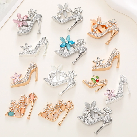 High Heel Shoe Charms Alloy Rhinestone Cat Eye Stone DIY Jewelry Accessories For Phone Case Shoes Decoration Elegant