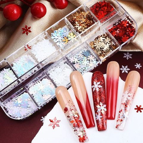 Snowflake Nail Art Glitter Sequins Winter Christmas DIY Manicure Decoration Multicolor Mixed Design
