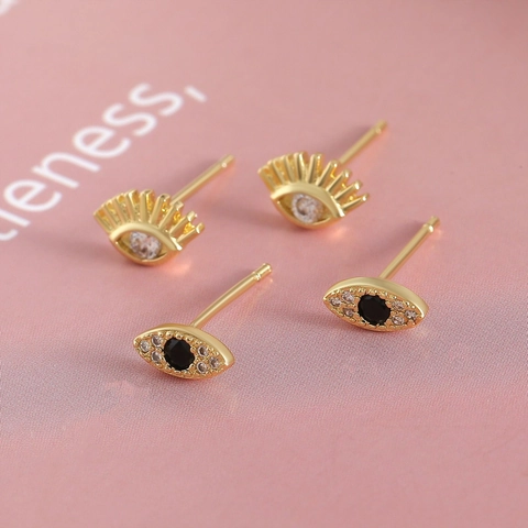 Vintage Evil Eye Stud Earrings 18K Gold Plated Copper Zirconia Earrings With 925 Sterling Silver Earring Post For Women