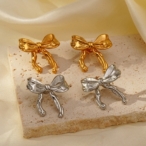 Pendientes De Botón Con Lazo De Acero Inoxidable Chapado En Oro De 18K Joyería De Moda Estilo INS Para Mujeres