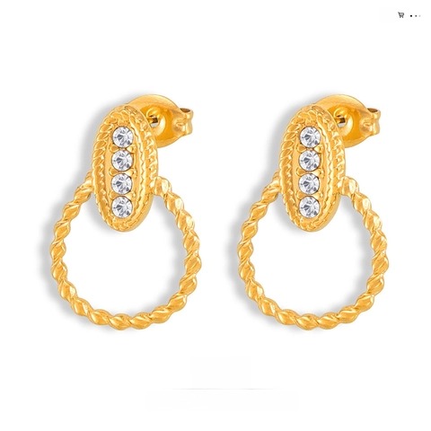 Orecchini a Cerchio Pendenti in Acciaio Inossidabile Vintage Francese per Donna Placcati Oro Argento con Strass Intarsiati