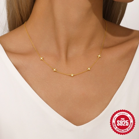 Minimalist 925 Sterling Silver Gold Plated Heart Four Leaf Clover Pendant Necklace With Zirconia For Women Jewelry Gift