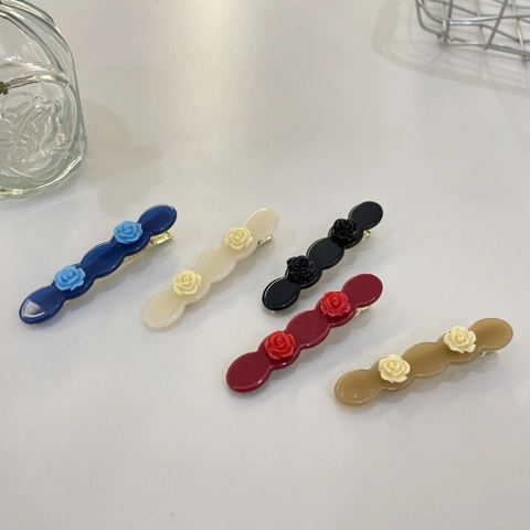 Mollette Per Capelli Con Fiori Di Rosa Vintage Acetato Resina Intagliato Floreale Bec d'Anatra Accessori Capelli Donna