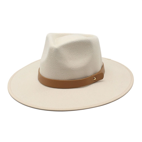 Wide Brim Fedora Hat Cotton Polyester Felt Jazz Style Leather Band Gold Rivet Vintage British Unisex