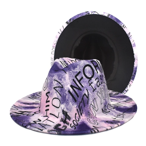 Cappello Fedora In Feltro Di Lana Con Stampa Graffiti Streetwear A Tesa Larga Jazz Cap Per Uomini Donne