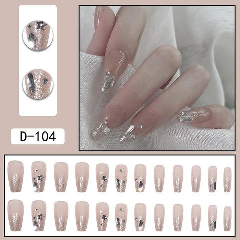 Unghie Finte Press On Strass Glitter Sfumate Rosa Nude Forma Bara Lunga Elegante Sposa Lucide
