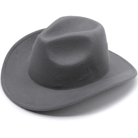 Western Cowboy Hat Wide Brim Felt Fedora Jazz Hat With Metal Bull Head Leather Band Adjustable Wind Rope For Men Women