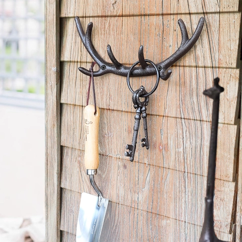 Antler Wall Hook Cast Iron Vintage Deer Horn Rack For Keys Coat Hat Entryway Decor Heavy Duty Rustic Metal