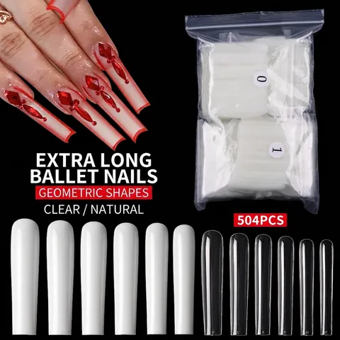 Extra Lange Ballerina Coffin Falsche Nägel Full Cover Press On Nagelspitzen ABS Kunststoff DIY Maniküre Transparent Natur