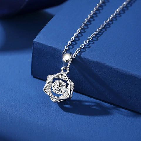 925 Sterling Zilver Dansend Hart Moissaniet Hexagram Ketting Voor Vrouwen Geometrische Zirconia Ingelegd Wit Rozegoud Sieraden
