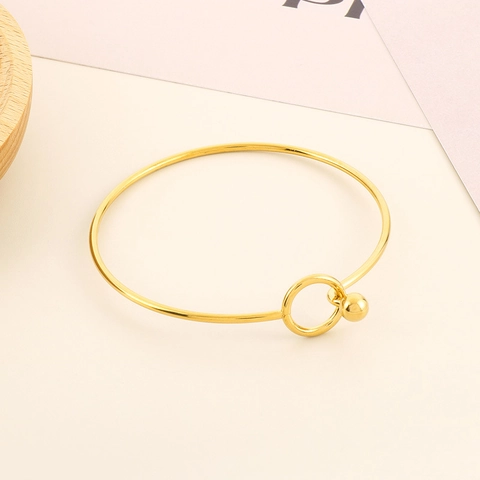Brazalete De Puño De Acero Inoxidable Minimalista Para Mujer Cierre De Bola Geométrico Accesorio Elegante Chic