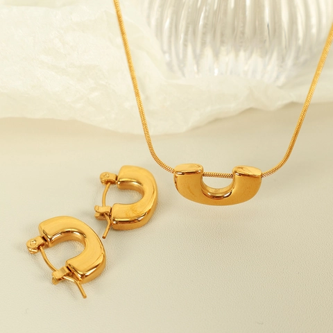Collana E Orecchini A Forma Di U Acciaio Inossidabile Placcato Oro Geometrico Minimalista Catena A Serpente Gioielli Da Donna