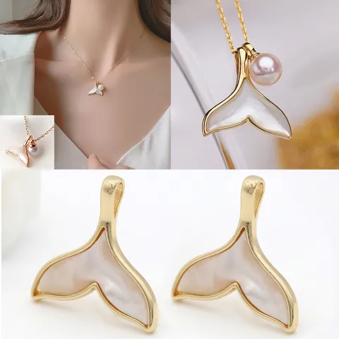 Walvisstaart Hanger Voor Sieraden Maken Koper 14K Verguld Ingelegd Wit Kunstparelmoer Schelp En Imitatieparel