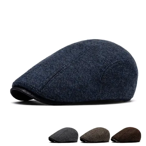 Coppola Uomo Misto Lana Tweed Stile Britannico Vintage Caldo Antivento Regolabile Berretto Newsboy Autunno Inverno