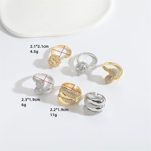 Anillo Abierto De Cobre Vintage Para Mujer Con Circón Joyería De Moda Minimalista Ajustable Geométrica Exagerada
