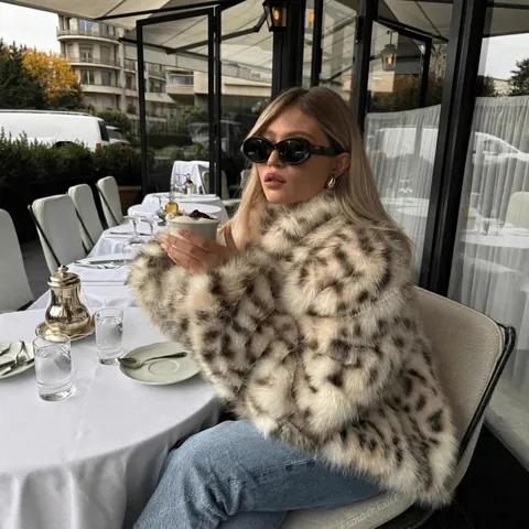 Cappotto In Pelliccia Sintetica Con Stampa Leopardata Da Donna Giacca Calda In Peluche Spessa Con Risvolto