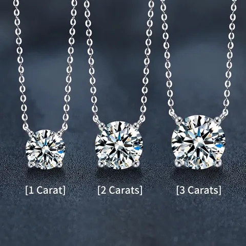 S925 Sterling Silver Moissanite Pendant Necklace For Women Round Brilliant Cut Solitaire Four Prong Chain Minimalist Jewelry